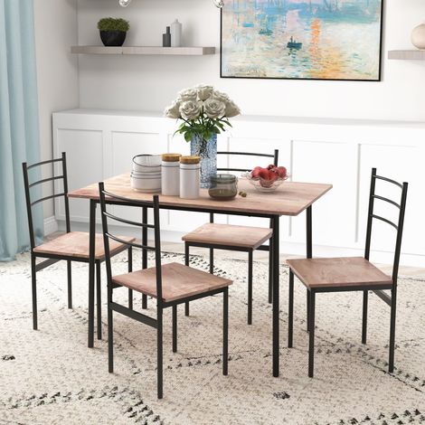 Set de table et chaises 5 pièces gain de place avec table de cuisine rectangulaire et 4 chaises modernes, en MDF et acier (1/5)