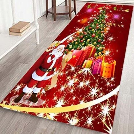 Tapis de noël, paillasson antidérapant, décoration Caroset 3D, 40x120CM, imprimé père noël et élan, décoration de vacances (1/4)