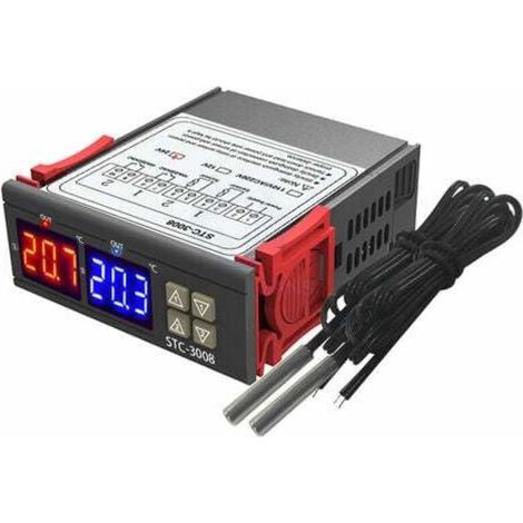Contrleur de Température de Thermostat à Double Affichage Numérique avec Double Sortie de Relais de Sonde NTC, DC 24V - DC 24V