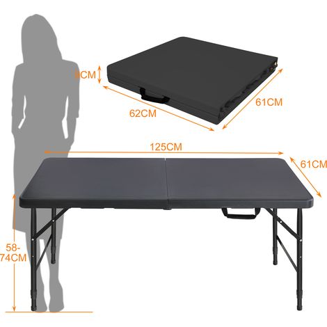 Tavolo da giardino pieghevole 125 x 61 cm, altezza regolabile, con maniglia, nero DESVIAE (1/2)