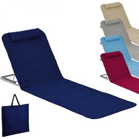 Matelas de plage transat CHOYCLIT bleu marine, tapis de sol inclinable avec sac de rangement, dossier réglable, idéal pour détente extérieure (1/5)