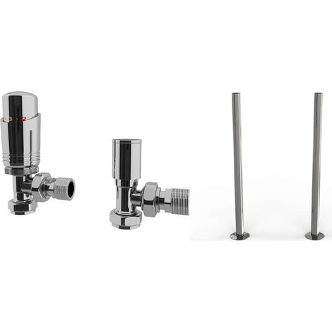 Talus Bold - Thermostatic Radiator Valve & Installation Kit - Chrome Angled 15mm