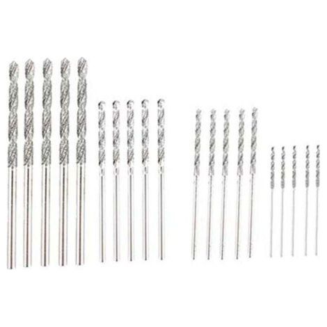 20-teiliges Diamantbohrer-Set, 4 Größen: 1 mm, 1,5 mm, 2 mm, 2,5 mm, mit Spiralspitze. Ideal für Strand, Meer, Muscheln, Glas, Edelsteine und Edelsteinbearbeitung. (1/4)