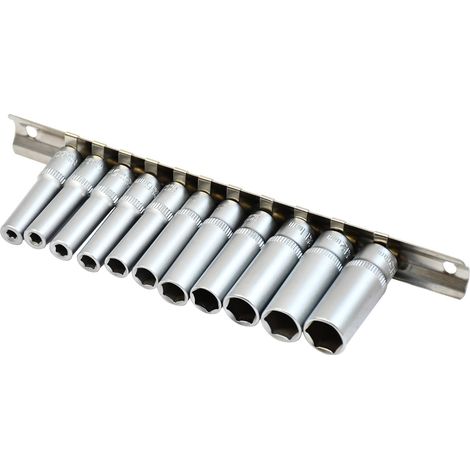 Dapetz ® 1/4" Drive Deep Socket Set Chrome Vanadium for Increased Durability Metric 4-13mm On Metal Rail CR-V Long Reach 6PT Hex for Quick & Convenient Storage 11PCS (1/5)