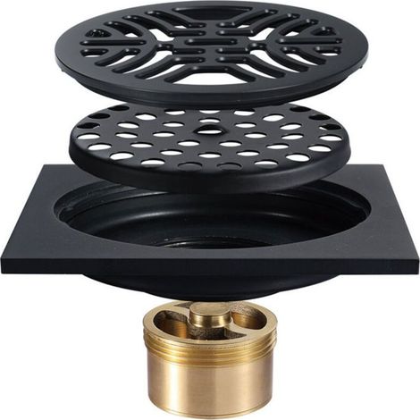 Siphon de sol Siphon de sol de salle de bain Siphon de sol extérieur pour balcon, renforcé, anti-obstruction, anti-odeurs, 100 x 100 mm, noir (1/5)