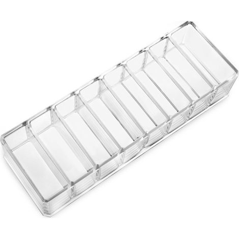 Boîte De Rangement Pour Maquillage - 8 Compartiments - En PS Transparent - 25,4 x 8,9 x 4,8 cm - Pour Vanité Salle De Bain Bureau (1/5)