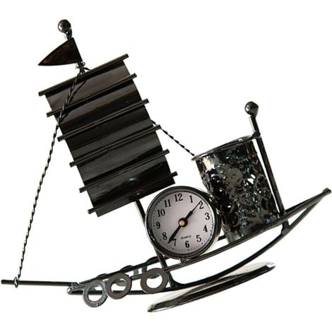 Porte Stylo Table Forme de Voilier avec Horloge Organisateur de Bureau Moderne et Décoration de Bureau Accessoire Créatif Maison Couleur Aléatoire (1/5)