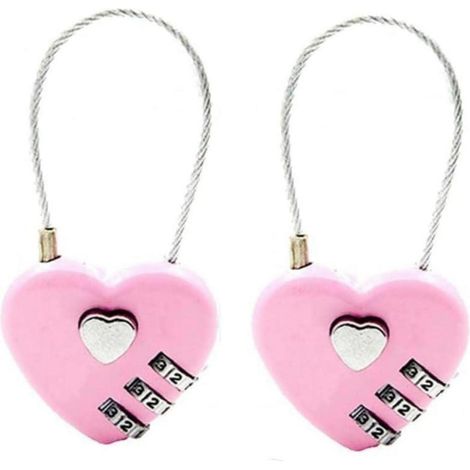 Zahlenschloss Herzform 3-stellig Rosa 2 Stück für Spind & Koffer