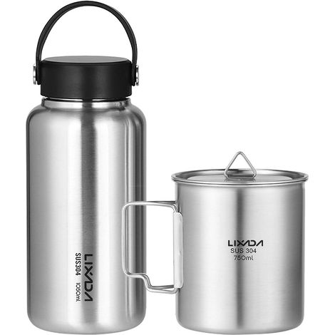 LIXADA 1050ml Edelstahl-Trinkflasche, auslaufsichere Sportflasche mit 750ml Trinkbecher für Outdoor-Aktivitäten