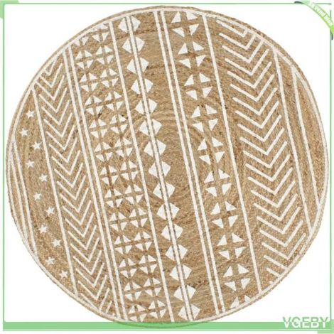 Tapis - 133693 - Jute tressé - Diamètre 120 cm - Motif géométrique blanc (1/5)