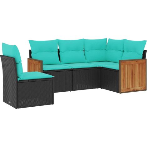 5-teiliges Gartensofa-Set mit Kissen, schwarzes Polyrattan vidaXL (1/5)