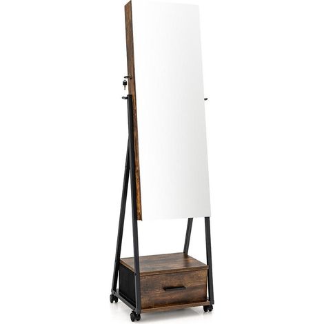 MDF et acier, armoire à bijoux avec miroir plein pied, rangement avec tiroir et serrure, pour chambre ou dressing (1/5)