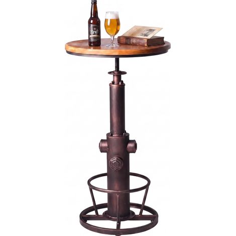 Table de bar industrielle pivotante ronde en bois Hauteur réglable 98 à 112,8 cm Chaise de cuisine Table basse Design Hydrant Table de bistro (1/5)