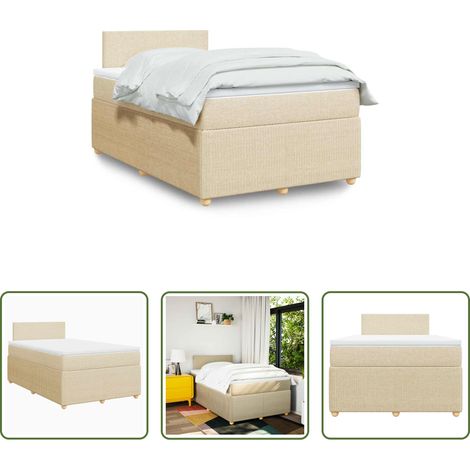 vidaXL Surmatelas - Sommier à lattes de lit avec matelas Crème 120x200 cm Tissu (1/5)