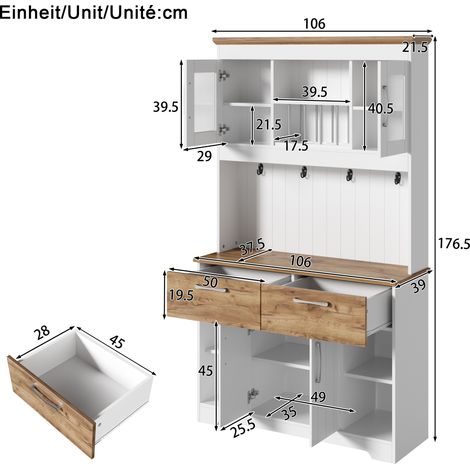 Buffet, rangement intégré, avec tiroirs, 106 x 39 x 176,5 cm, panneaux de particules, bois naturel (1/5)