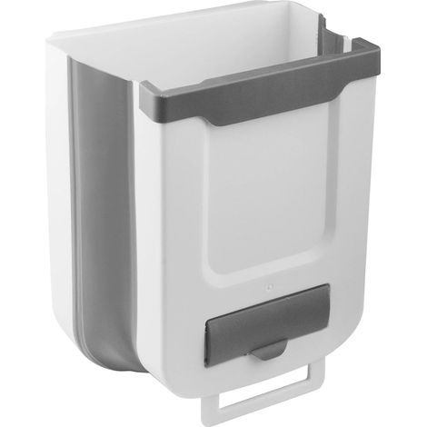 Poubelle de cuisine pliable, panier mural compact suspendu en PP, grande capacité, facile à nettoyer, pour cuisine, salon, salle de bain, voiture et camping-car, 25 x 18 x 28 cm (gris blanc)