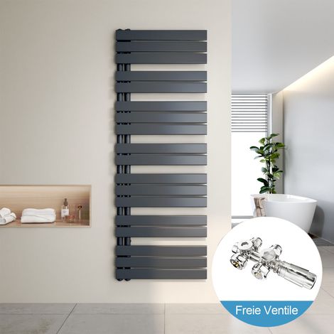 Heilmetz Radiador de Baño y Multiblock set Calentador Secatoallas Calentador de Toallas Antracita 160x60cm + Cromo Válvula