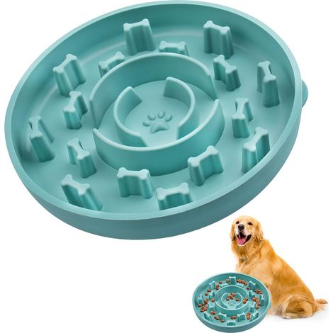 Riot Dog Gamelle pour chat Bol pour animaux de compagnie Grand 2pcs Vert avec ventouse Bol d'alimentation lente Bol en silicone antidérapant Bol d'entraînement pour le bain Chien en bonne santé (1/5)