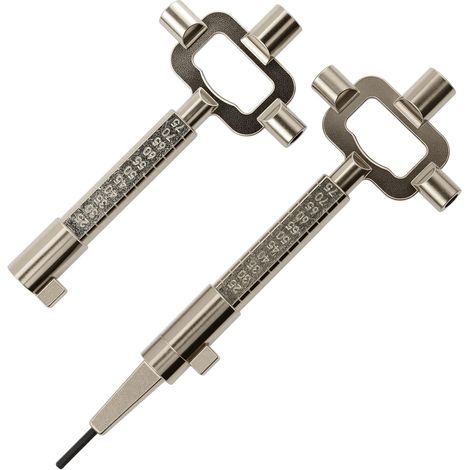 Lot de 2 clés de chantier avec jauge de mesure, clé universelle en alliage de zinc, outil d'ouverture de porte argenté, clé de construction multifonctionnelle, longue et courte, pour (1/4)