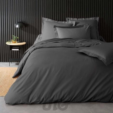 Housse de couette 2 personnes 260 x 240 cm – Percale de coton 78 fils – Acier