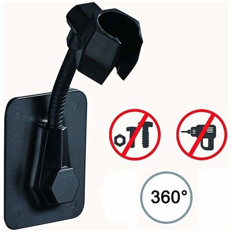 Support Douche Universel, Support Pommeau de Douche Mural, Support de Douche, ABS Réglable, Sans Perçage, Auto Adhésif, Étanche Tournant, pour Baignoire de Salle de Bain (Noir) ,une pièce,Fonepro (1/5)