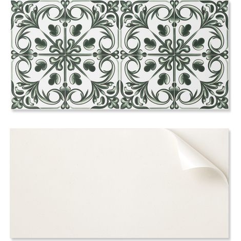Panel de vinilo decorativo para cocina o ba帽o, 100x50 cm, estampado de plantas en azulejo.