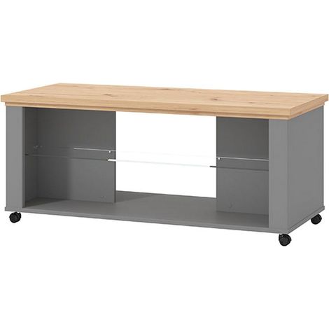 Couchtisch Zeme, 2 Fächer, Rechteckig, Platte Braun, 114,5x50,5x49h cm, Eiche Knotenbraun