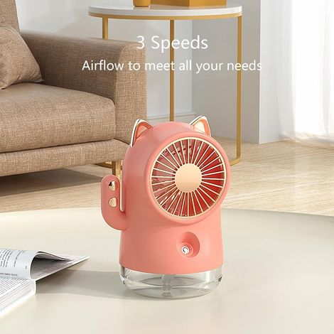 Ventilador de Mano Portátil con Función de Niebla, Recargable por USB y 3 Velocidades Silenciosas – Ideal para Oficina, Viajes y Camping (1/4)