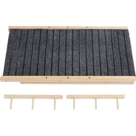 Rampe pliante pour animaux de compagnie polyvalente robuste hauteur réglable résistance au glissement chien en bois avec main courante pour animaux de compagnie chiens chats 70x35cm / 27.6x13.8in (1/5)