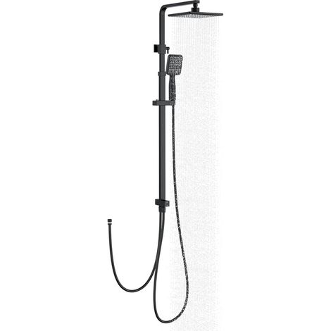 Columna de Ducha Negra Sin Grifería, Conjunto de Ducha Sin Perforación Adicional, Altura Ajustable 900 y 1200 mm, en Acero Inoxidable (1/5)