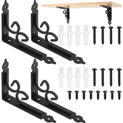 4 Pcs Equerre Etagere Murale, Support Etagère Murale, Équerre Étagère, Équerre d'Étagère Murale, Equerre Murale Triangulaires Rétro, Équerres Étagère de Fixation Murale Métallique Noire 115x150 mm (1/5)