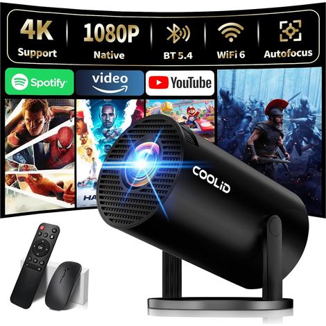 [Apps intégrées & 2026 Upgraded] Mini Vidéoprojecteur Supporte 4K 1080P avec 5G WiFi 6 Et BT 5.4 Le Projecteur Soutien Rotation 180° Portable Projecteur Video Applicable Laptop/HDMI/TV Stick,Negro (1/5)