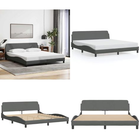 Cadre de lit sans matelas gris foncé 180x200 cm tissu - Cadre De Lit - Lit Double - Lit Design - Literie - Meuble Chambre - Home & Living (1/5)