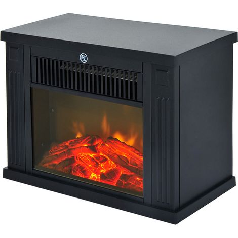 Elektrokamin mit Heizung, elektrischer Kamin mit LED Flammeneffekt, 600/1200 W Dekokamin, elektrisch Kaminfeuer Kaminofen, Schwarz (1/5)