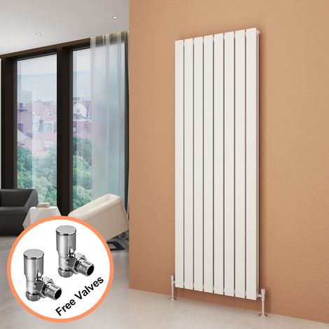 ELEGANT 1800 x 608 mm Vertical Column Designer Radiator White Double Flat Panel Central Heating Radiators + Angled Radiator Valves (1/5)