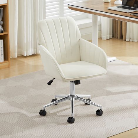 Bureau ajustable en hauteur pour domicile et chambre à coucher, siège tournant ergonomique avec support dorsal, parfait pour une station assise longue durée. (1/4)