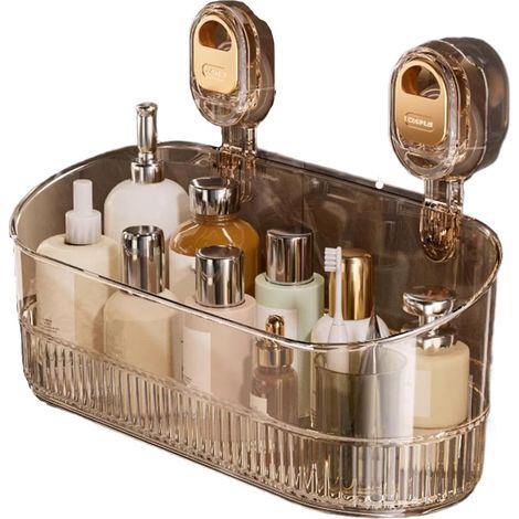 Estante de ducha con ventosa, caja de almacenamiento de baño con ventosa sin necesidad de taladrar, desagüe inferior, estante de pared de esquina sin necesidad de taladrar (1/5)