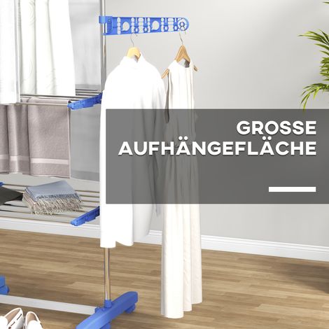 Sèche-linge pliable 4 niveaux, système One-Click, 142 x 55 x 152 cm, bleu et argent (1/5)