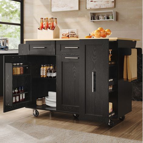 mobile contenitore cucina 110x46 pieghevole nero ruote OKMYHOME (1/5)