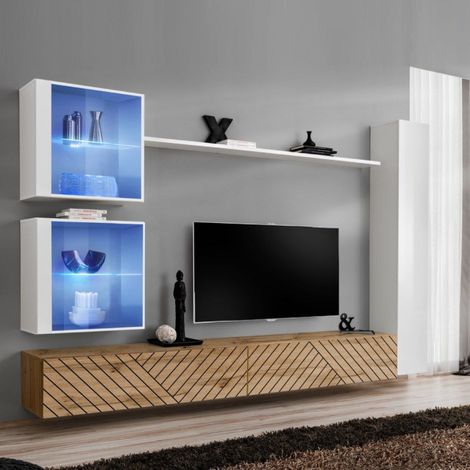 Ensemble Meuble TV "Switch Lamel XVIII" 280cm Naturel & Blanc (1/5)