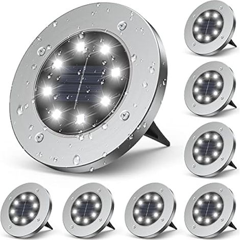 Lampe solaire exterieur jardin 8 Pièces, gabless lampe solaire exterieur, lumiere solaire exterieur 8LED, lampe solaire exterieur decorative IP65 Étanche, spot solaire exterieur Pour Chemin Terrasse (1/5)