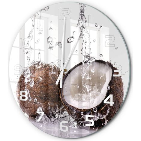 Horloge Murale Ronde Déco Salon Verre Trempé Silencieuse Design Contemporain Noix de coco et eau fi 60 cm (1/5)