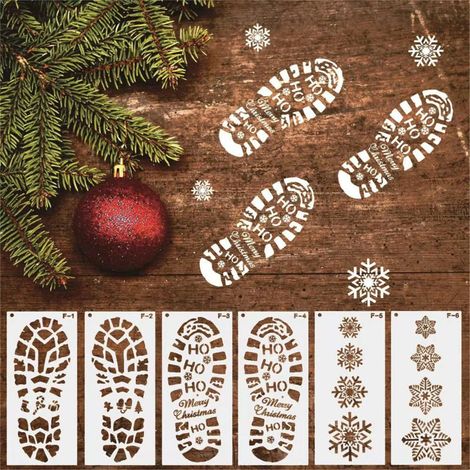 Pochoir De Noël - Pochoir Réutilisable Empreinte De Botte Du Père Noël Et Flocon De Neige - Pour Décoration Murale Fenêtre Sol Panneau Bois - 6 Pièces (1/5)