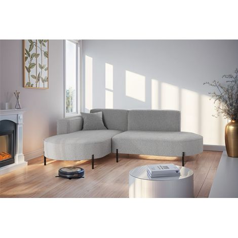 Ecksofa Designersofa VALENCIA XS in Stoff Quelle Hellgrau Ottomane Links (1/2)