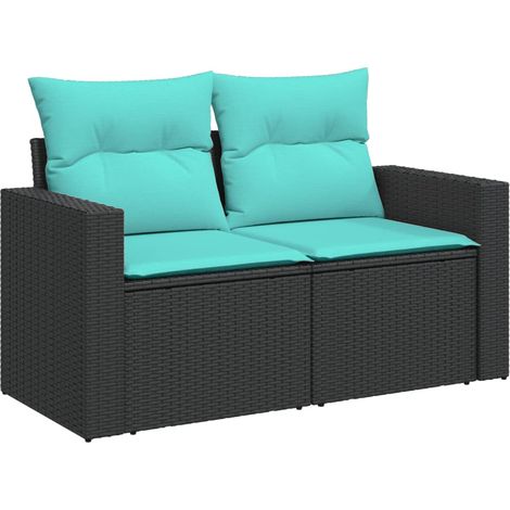 Set Divani da Giardino 7 pz con Cuscini Nero in Polyrattan vidaXL