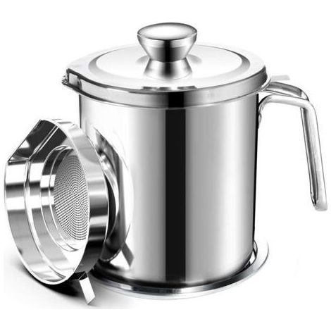 Oil Pot de graisse pour bidon de stockage en acier inoxydable avec bidon de 2 litres en Couvercle anti-poussière pour tamis à mailles fines Plaque antidérapante stockage d'huile de frituredengyank (1/5)