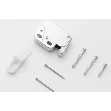 Lot de 10 mini verrous à ressort, loquets de porte, verrous à pression pour meubles et portes de placards avec plaque de retenue automatique. (1/5)