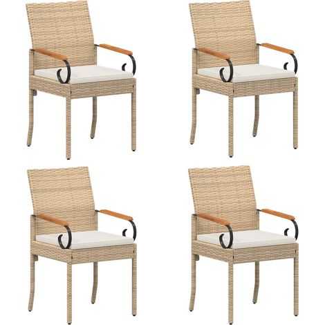 Sillas de jardín 4 pcs Beige y blanco crema Poliratán y Acacia vidaXL