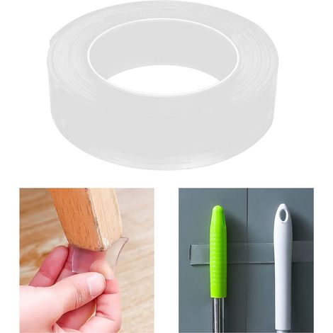 Ruban Double Face Reutilisable et Washable pour Intérieur et Extérieur avec Fixation Sévère et Facile à Enlever (3m, Transparent) (1/5)