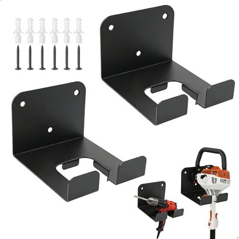 2 Pièces Support Débroussailleuse, Acier, Crochets Robustes, Porte-outils Mural, Pour Pelles Balais Tronçonneuses, Garage Jardin